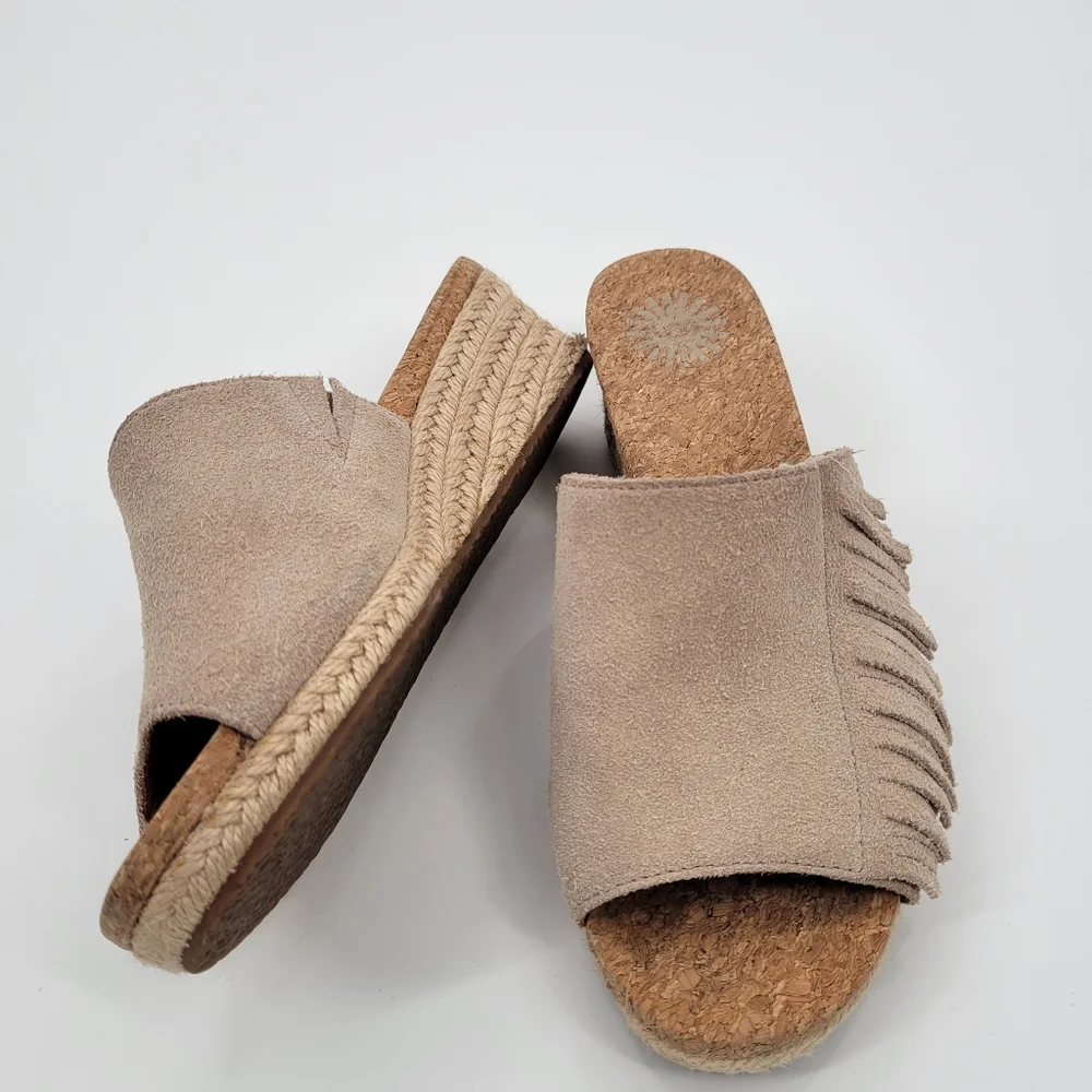 Ugg Danes Wedge Suede Leather Espadrille  Fringe Sandal 6